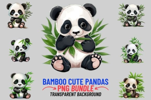 Bamboo Cute Pandas 8 PNG Clipart Bundle: Your Go-To Design Asset