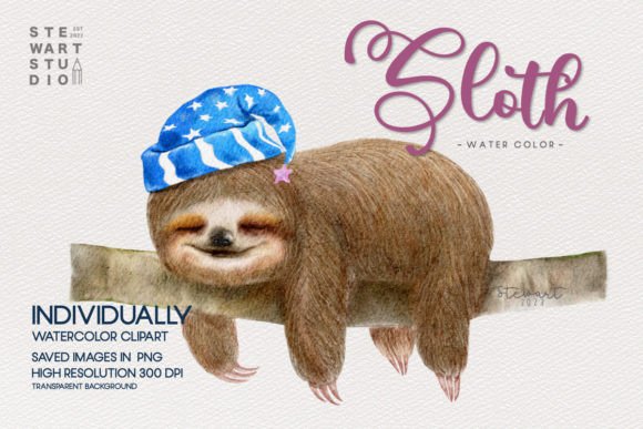 Charming Watercolor Sloth Clipart for Creative Projects