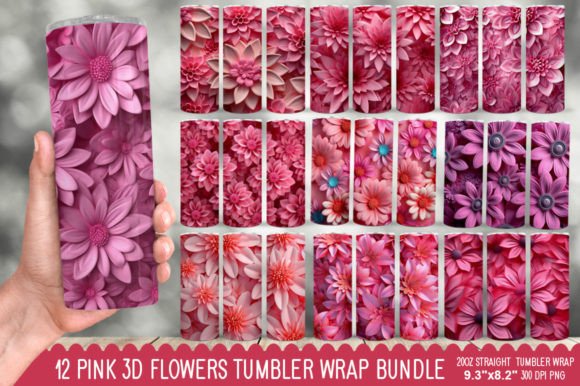 Elevate Your Craft with the 12 Pink 3D Flowers Tumbler Wrap Bundle