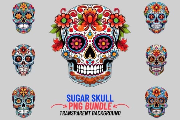 Infuse Vibrant Culture with the Sugar Skull 12 PNG Clipart Bundle