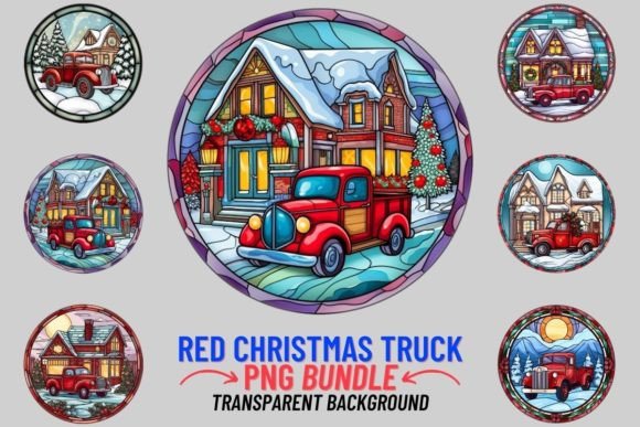 Mosaic Red Christmas Truck 12 PNG: A Rustic Holiday Essential