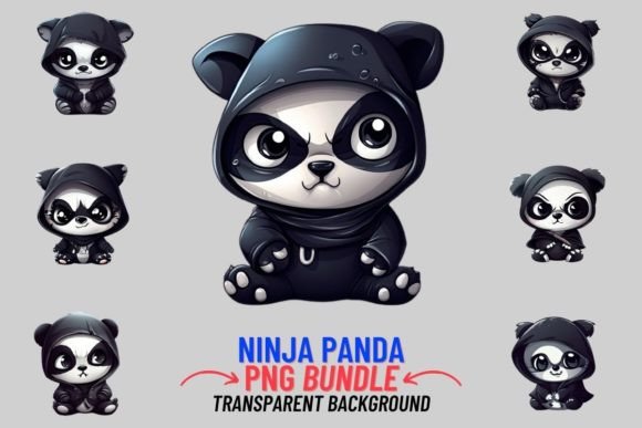 Ninja Panda 8 PNG Clipart Bundle: Dynamic Design Assets