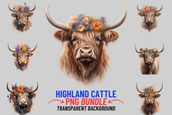 Rustic Charm Meets Digital Art: The Watercolor Highland Cattle Clipart