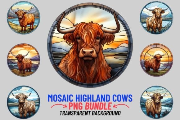 Stained Glass Highland Cow Sublimation: A Rustic Design Asset