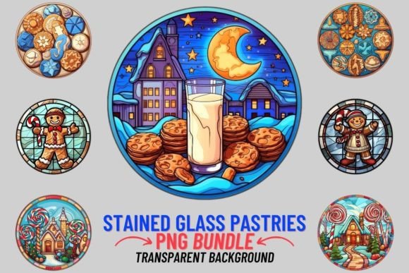 Stained Glass Holiday Pastries 12 PNG: Festive Design Assets