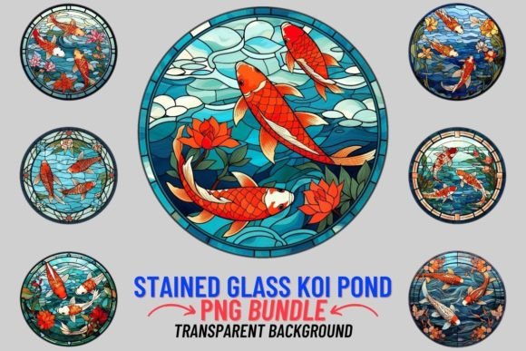 Stained Glass Koi Pond 12 PNG Clipart: A Digital Sanctuary