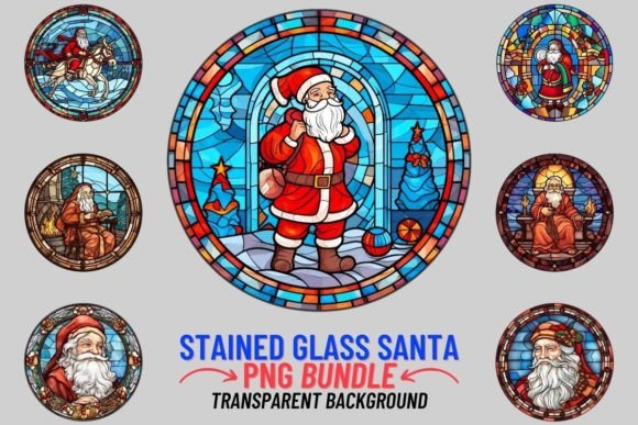Stained Glass Santa Claus 12 PNG Clipart for Holiday Design