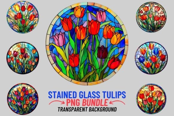 Stained Glass Tulips 12 PNG Clipart: Elevate Your Creative Projects