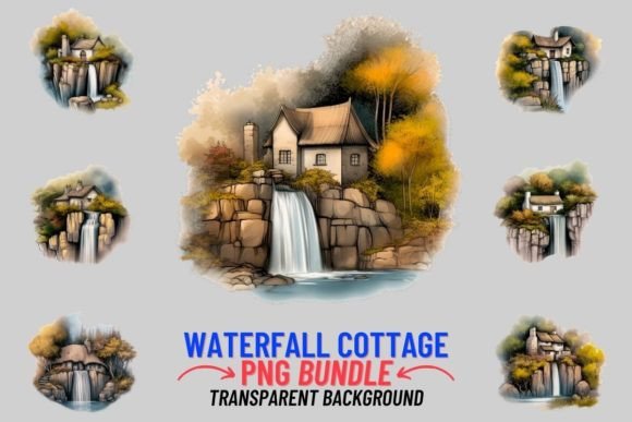 Waterfall Cottage 12 PNG Clipart Bundle: A Designer's Escape